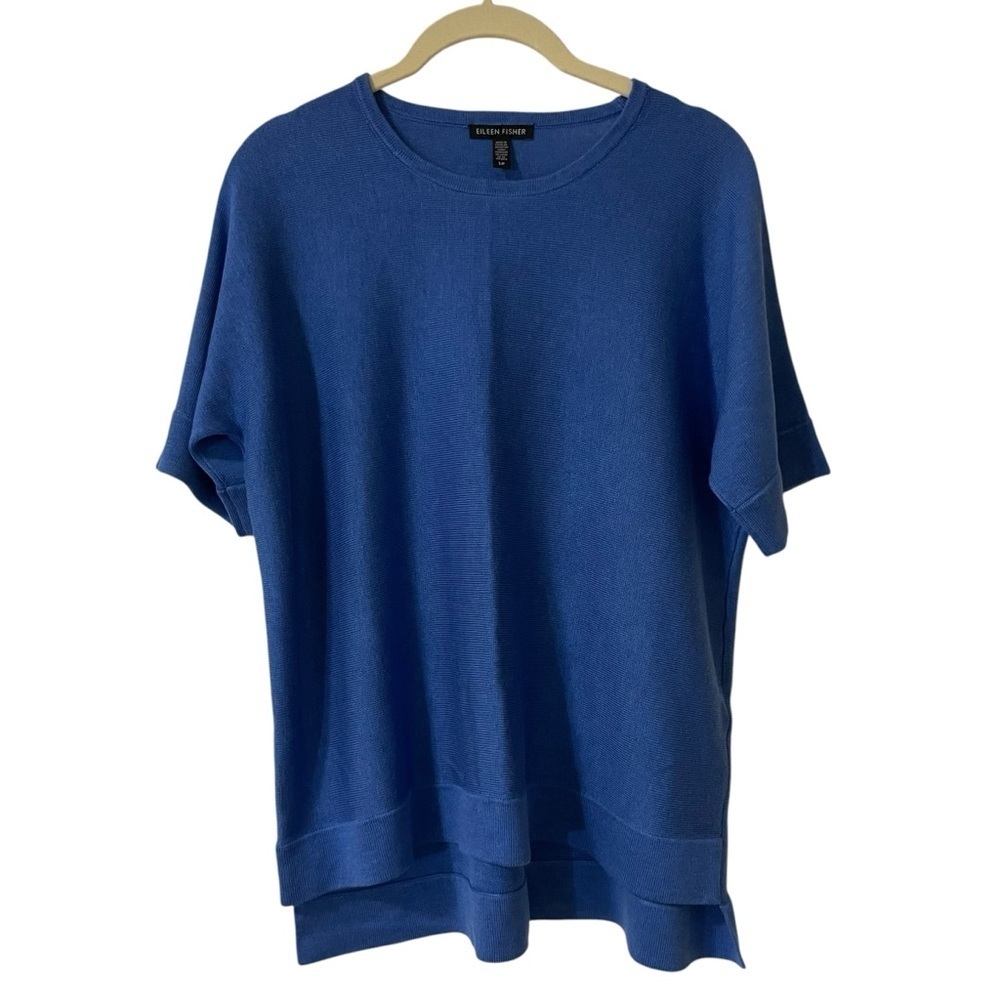 Eileen Fisher Blue Short Sleeve Top Size Small Relaxed Crewneck Breathable